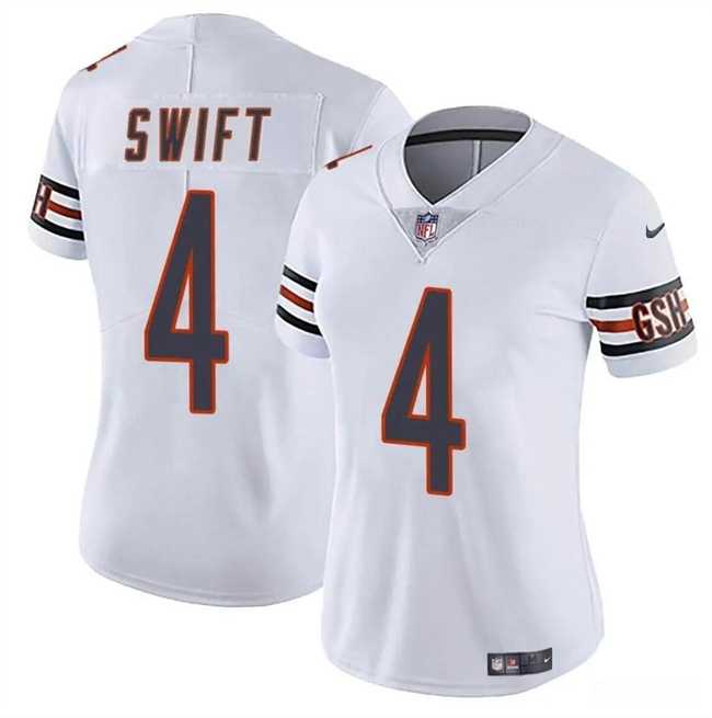 Women%27s Chicago Bears #4 D%27Andre Swift White 2024 Vapor Stitched Jersey Dzhi